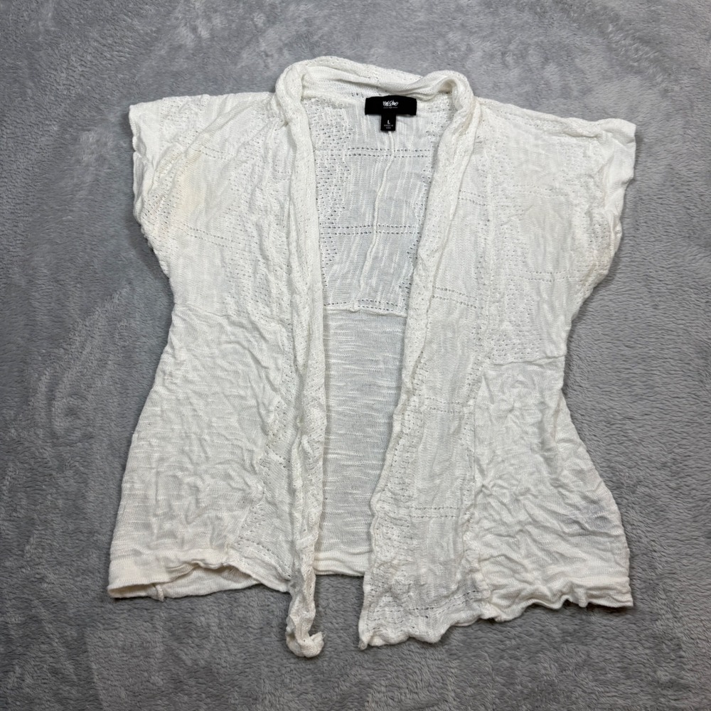 Mossimo Open Front Cardigan Womens L White Knit Short Sleeve Lightweight Y2K